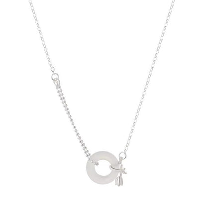 Sterling Silver Tulip White Jade Peace Buckle Necklace